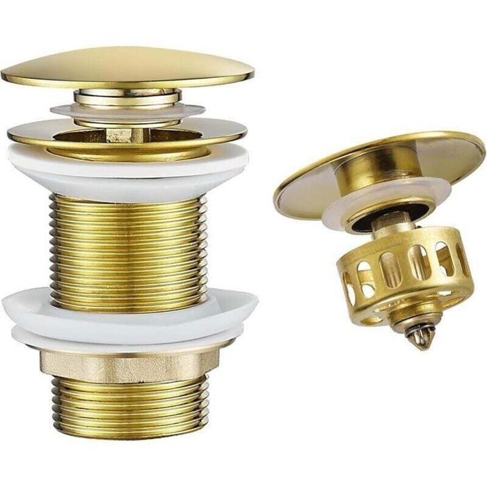 Bonde de lavabo pop-up sans trop-plein - Virex® - Laiton - Doré brossé - Anti-corrosion - Anti-blocage - Anti-oxydation