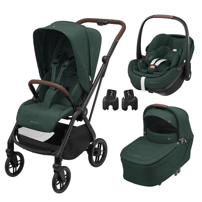 MAXI COSI - Poussette Trio Leona 2 + Siège auto Pebble 360 Pro 2 + Nacelle Sense Twillic Green