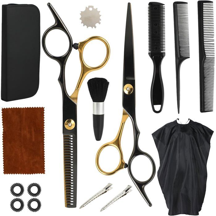 Lot de 16 paires de ciseaux de coiffure professionnels en acier 440C - Ciseaux de coiffure et ciseaux à effiler - Accessoires