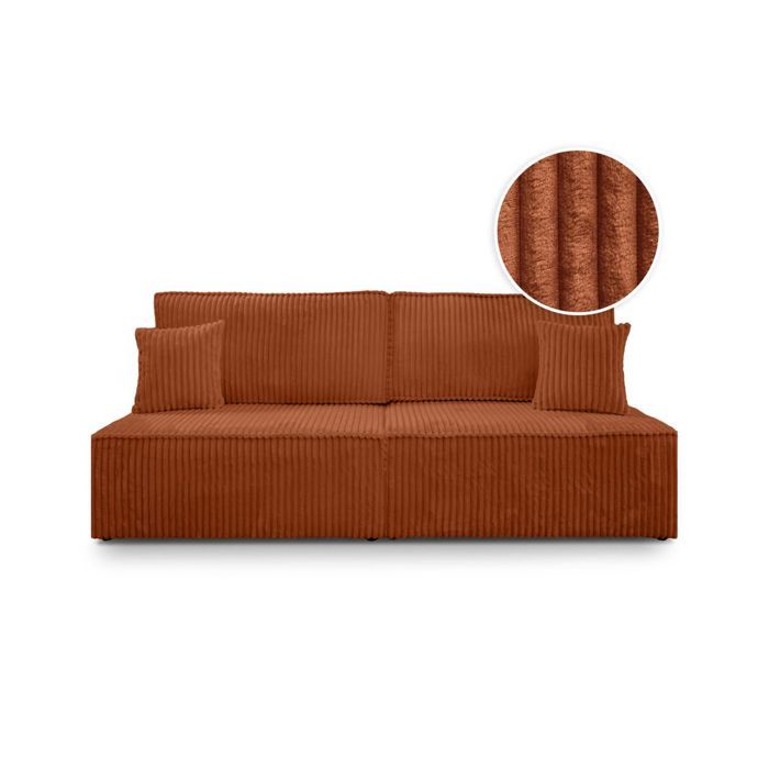 Canapé convertible 3 places FIONA sans accoudoirs avec coffre velours côtelé épais - Terracotta Canapé convertible 3 places FIONA sans accoudoirs avec coffre velours côtelé épais - Terracotta