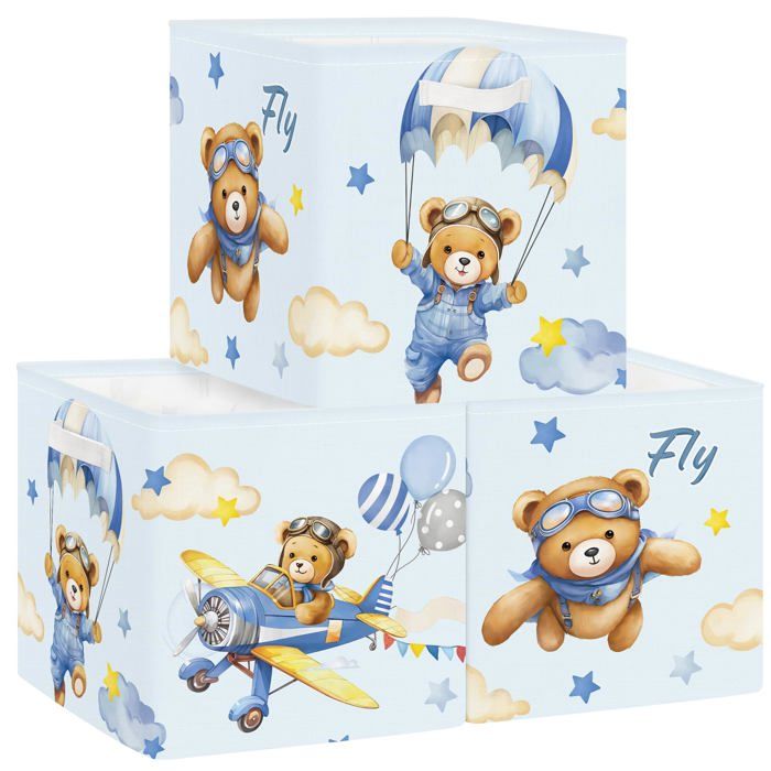 Lot de 3 Boite Rangement Tissu Animal de Rêve Cube de Rangement Pliable Panier Kallax pour Salle de Bain Ours HOUSSE DE RANGEMENT