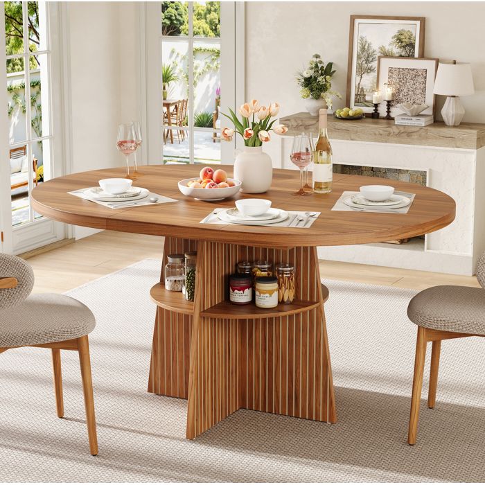 Modenuit Table à manger extensible ronde 110-150 x 110 x 77 5 cm en MDF aspect noyer avec étagère Modenuit Table à manger extensible ronde 110-150 x 110 x 77 5 cm en MDF aspect noyer avec étagère