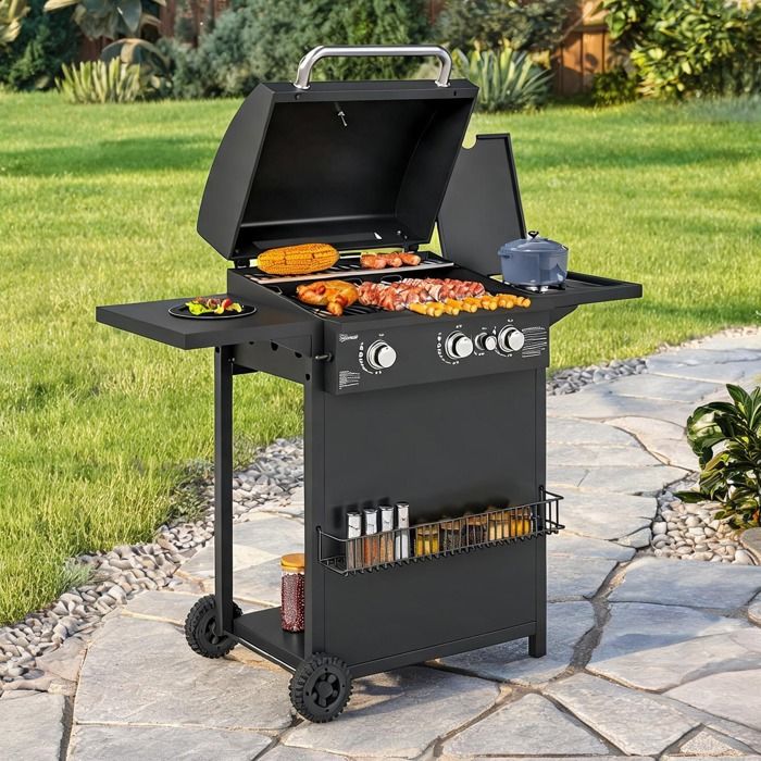 Barbecue à gaz 3+1 brûleurs avec table dappoint et thermomètre surface 2320 cm²