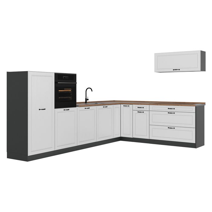 Cuisine en angle R-Line 327 x cm plan de travail Chêne doré Blanc campagne/Anthracite Vicco 68227