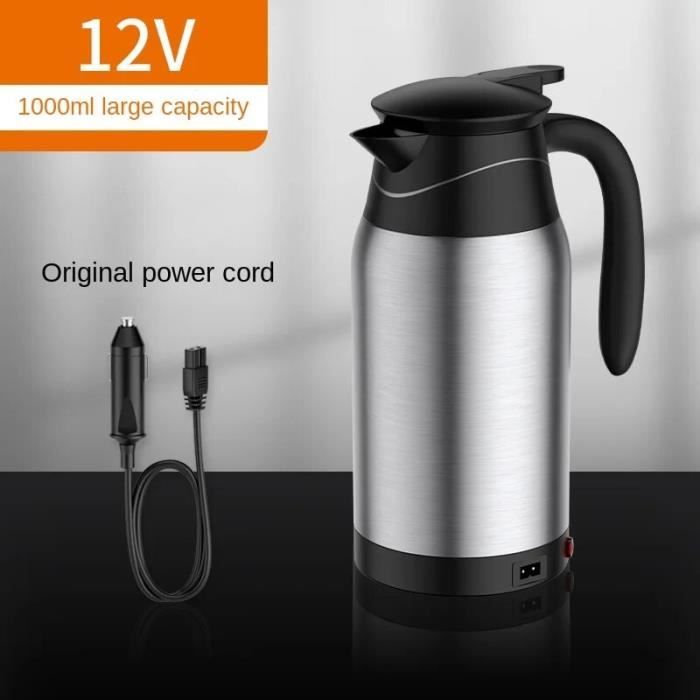 Bouilloire Électrique 12V Voiture - 750ml - Acier Inoxydable - Porte-gobelet - Camping & Voyage