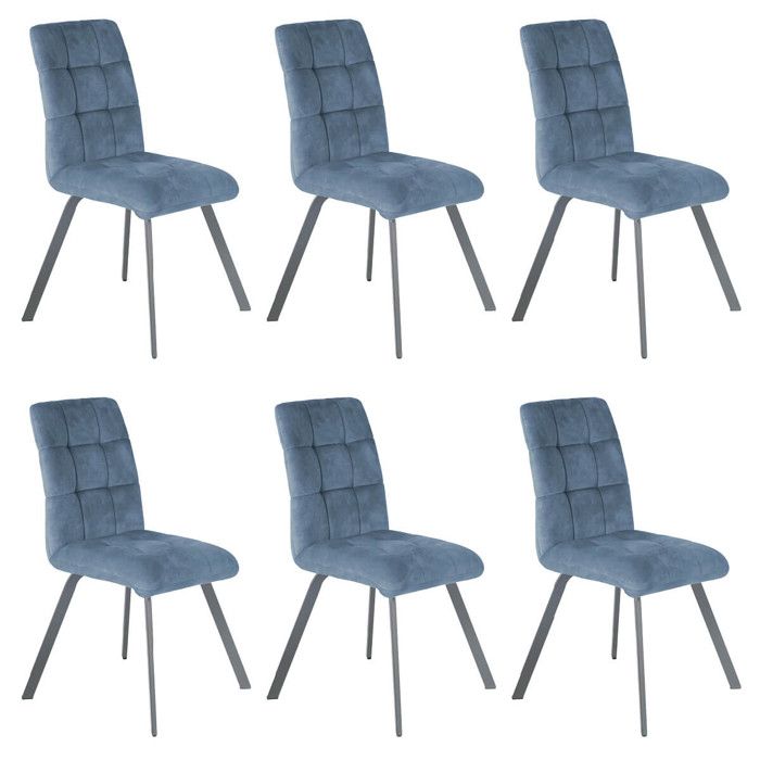 JOHN - Lot de 6 Chaises Capitonnées Bleu Gris