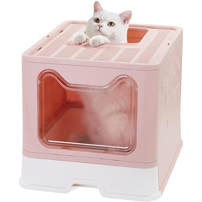 Comparer les prix de Bac à litière pour chat - Maison - Très grand espace - Couvercle avec entrée avant - Sortie supérieure - Rose