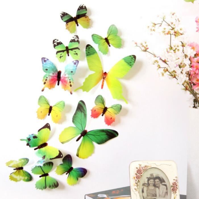 TUPARKA 36 Pièces 3D Papillon Stickers Muraux Mur Papillons Filles Accessoires De Chambre À Coucher Vert