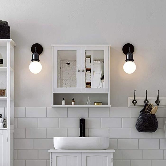 Mirrorr Double Porte Avec Etagere Meuble De Salle De Bain 56 Cm X13 Cm X 58 Cm Cdiscount Maison