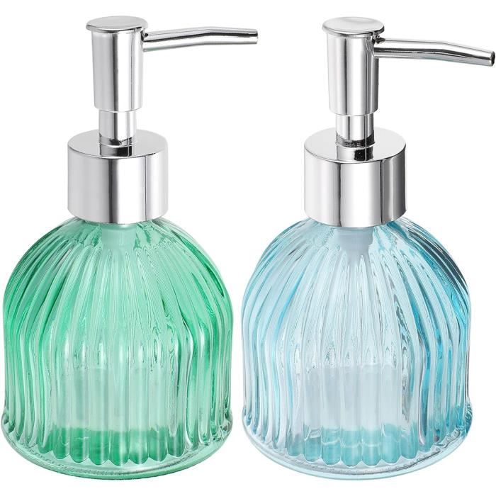 2 Distributeurs De Savon En Verre Ambré 500ml - Pompe Inox - Plateau Bambou - Pour Salle De Bain Et Cuisine