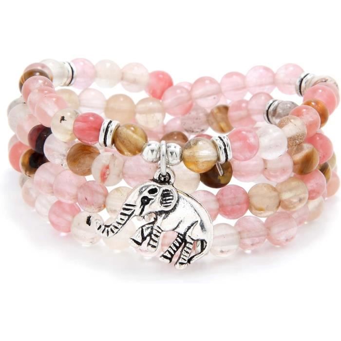 Bracelet Extensible En Perles De Bois Brun - Écriture Asiatique Porte-Bonheur - Occasion
