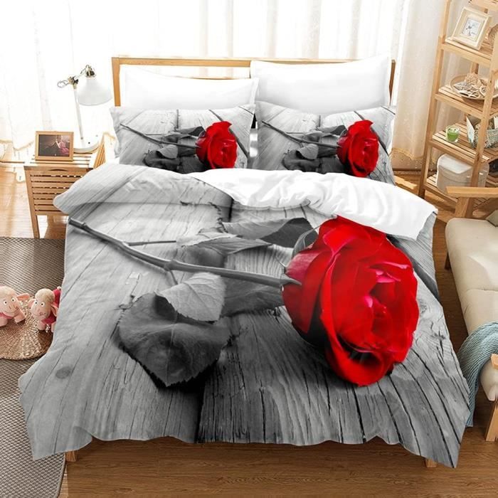 Rouge Rose Rose Motif Fleurs Housse De Couette Set,Créatif Rose Set De