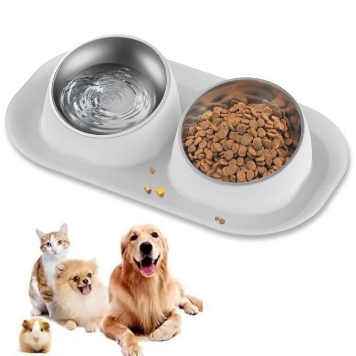 Comparer les prix de Gamelle chat, Gamelle double chien chat, Acier Inoxydable, Antidérapant -éviter les fuites de nourriture, pour Chats et Chiots -Gris