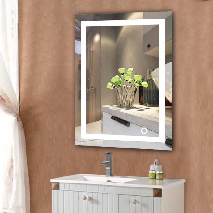 Miroir lumineux LED salle de bain - 22W - 50x70cm - Blanc froid - Étanche -  Verre et aluminium - Cdiscount Maison
