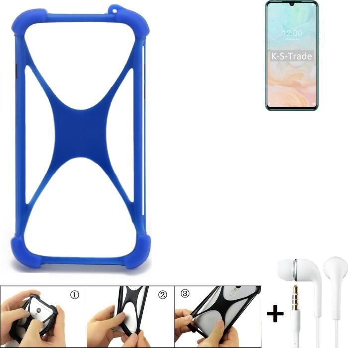 Housse De Protection + écouteurs Pour Doogee N20 Pro - Gris Foncé Avec Bordure Bleue, Fermeture Magnétique