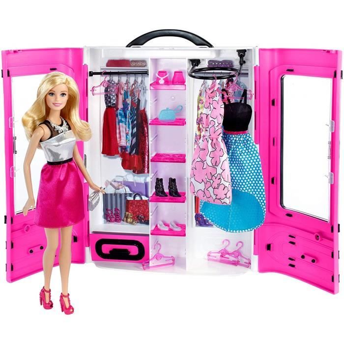 Barbie Fashionistas dressing rose et poupée blonde avec haut argenté et  jupe rose, fourni avec plus de 15 accessoires, jouet pour - Cdiscount Jeux  - Jouets