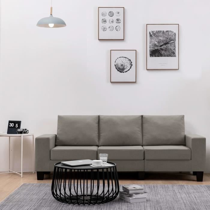 Canapé droit fixe 3 places - Confort Sofa Divan - Taupe - Style scandinave moderne