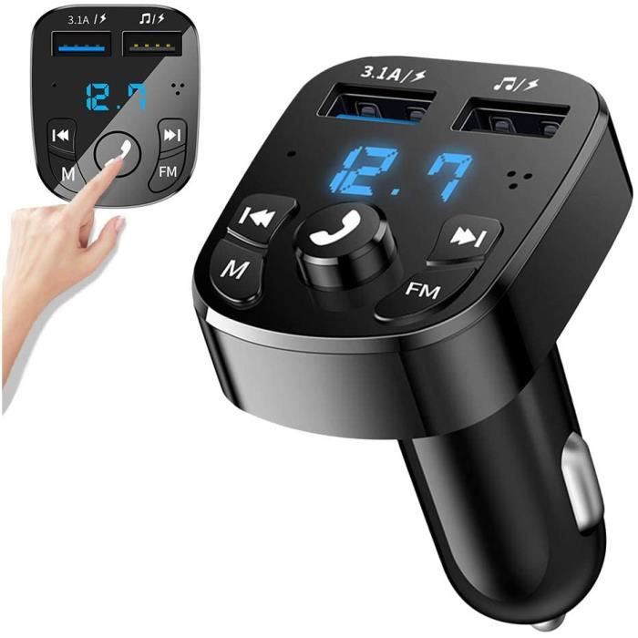 Bluetooth Voiture Transmetteur FM, Autoradio Bluetooth Accessoire pour Voiture, Allume-Cigare avec 2 Ports USB [4.8A 1A] et Type C, QC3.0, Chargement Rapide, Support Appels Mains Libres