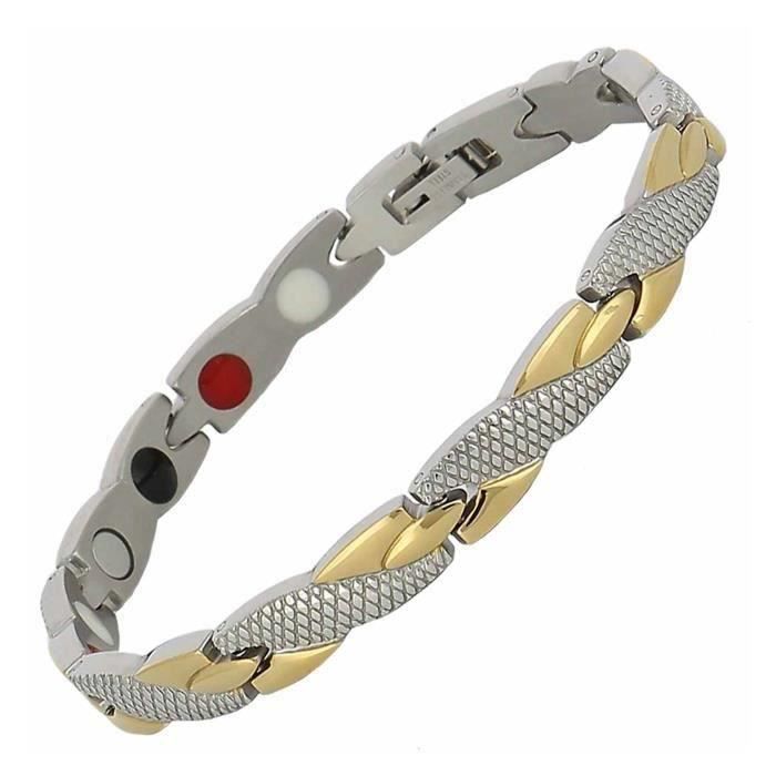 bracelet magnetique femme 20，5 cm argent et or