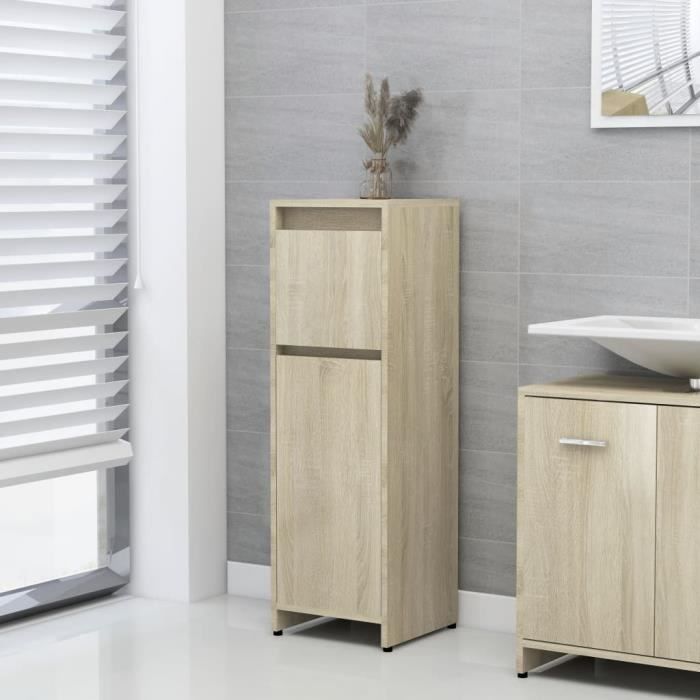 Armoire de salle de bain Scandinave LIU Meuble Colonne Chêne Sonoma