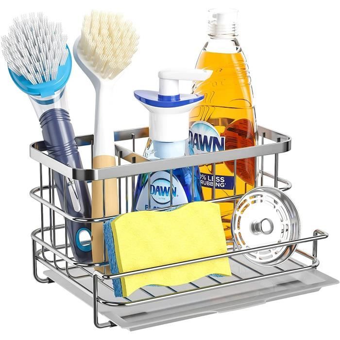 cuisine acier inoxydable étagère d'évier, éponge lave - vaisselle brosse savon stand, plateau de vidange pour comptoir - argent