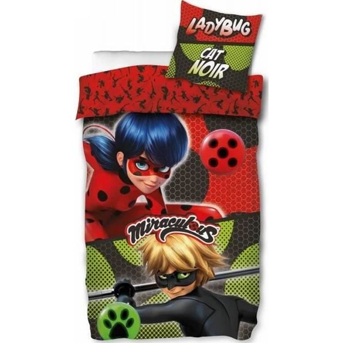 Miraculous Ladybug Chat Noir Lot De 1 Housse De Couette Parure De Lit 140x0 Cm 1 Taie 63x63 Cm Cdiscount Maison