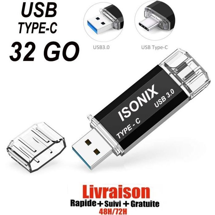CLé USB 32 Go 2 en 1 Type C Pen Drive 32 GB Portable Clef USB 32go USB C  2.0 Stick 32gb pour Huawei Xiaomi Oneplus OTG Android Appareils TéLévision  (Noir) : : Informatique