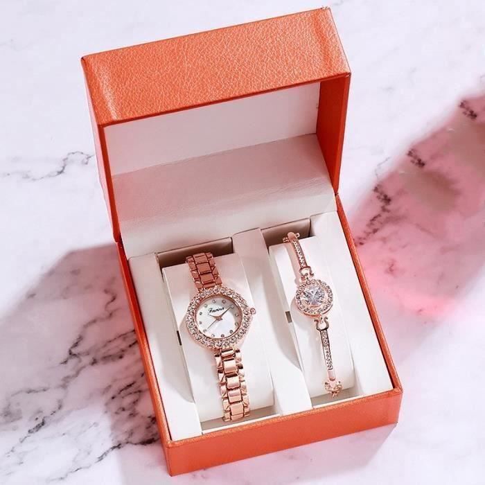Coffret Montre Femme Cadeau D Anniversaire De Noel De Bracelet De Montre De Diamant Impermeable Mkk12 D Or Blanc Achat Vente Montre Blanc Cdiscount
