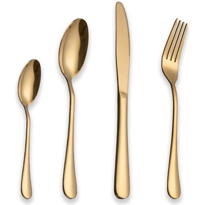 Ménagère 24 Pièces Berglander - Poignées Lune, Têtes Or Rose Plaqué Titane, Service Pour 6
