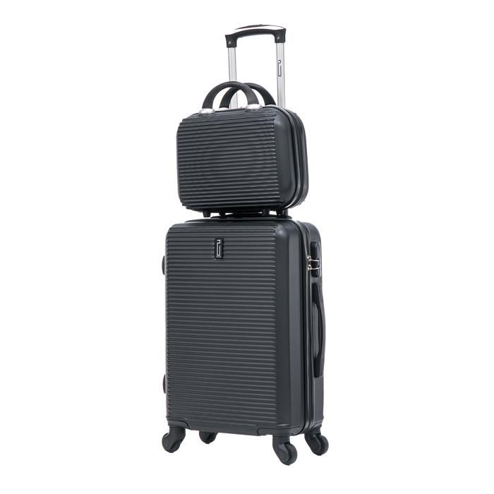 CELIMS Set Valise 2 pieces Lot de Valise Petite Valise Cabine avec Vanity Valise ABS Legere et Rigide Noir
