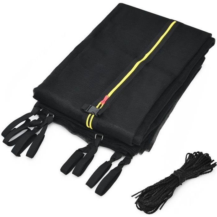 COSTWAY Filet de Sécurité pour Trampoline 366 cm avec 8 Poteaux Fermeture Eclair Double et Boucles de Protection Intérieur/Extérieur