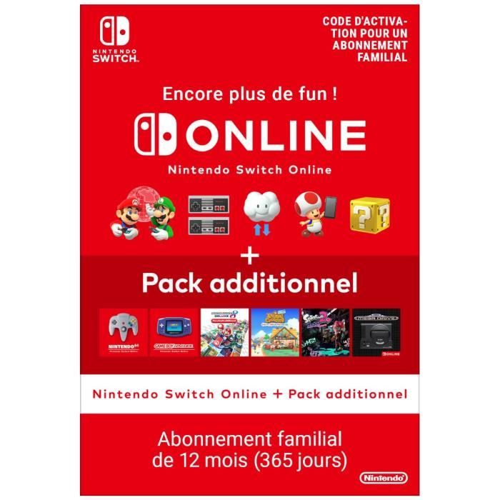 Abonnement Familial de 12 mois au service Nintendo Switch Online + Pack Additionnel • Code d'activat