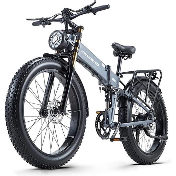 FICYACTO Velo electrique pliable 26 VAE Ville 1000W Shimano 8 Vitesses Freins a patins Autonomie 60 km Cadre aluminium Gris Cdiscount Sport
