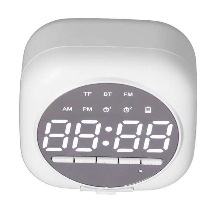 Haut-parleur Réveil Horloge Miroir - Radio FM, Bluetooth, Carte SD - Rechargeable - Double Alarme - Compact Et Portable
