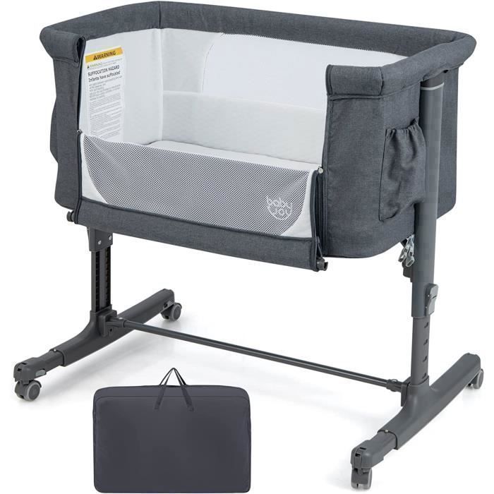 GOPLUS Lit Cododo Portable 3 en 1 pour Bébé 0-5mois avec Mode Berceau-Matelas Amovible-Hauteur Réglable-Poches Gris Foncé
