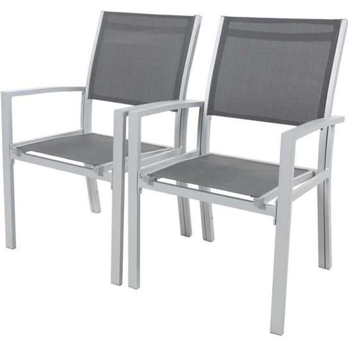 fauteuil de jardin en alu/textilène "tropic" - phoenix - gris foncé - lot de 2