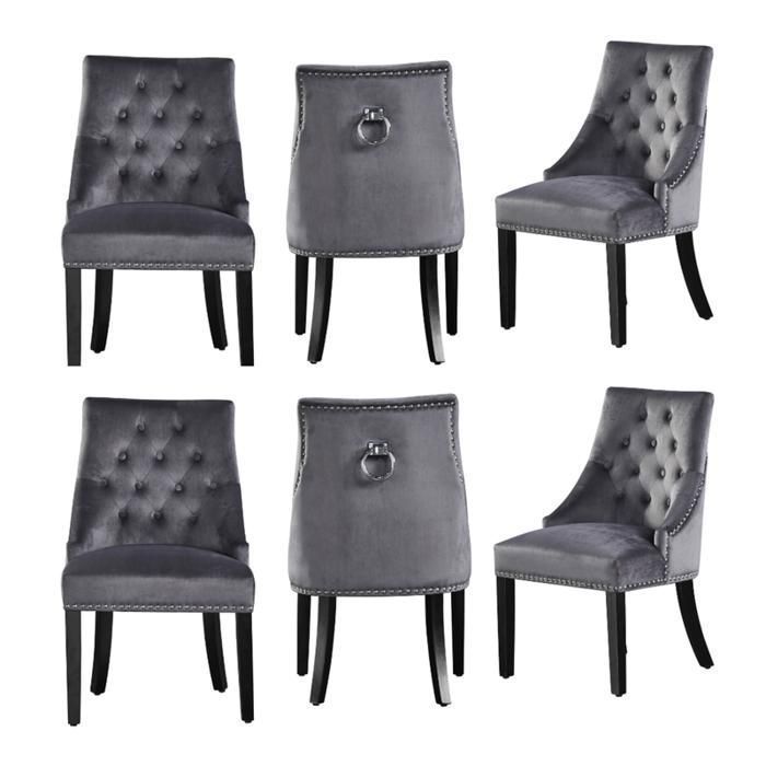 Windsor  Lot de 6 Chaises Capitonnées en Velours Gris  Style