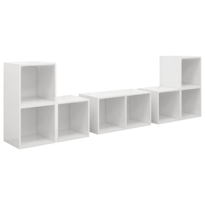 Meuble TV Blanc 80x24x32 Cm Bois Contreplaqué - Meuble TV