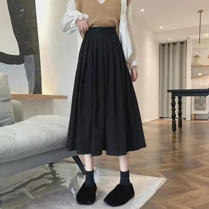 Xpqbb Jupe Mi Longue en Velours Ctel pour Femme Taille Haute Style Collge Plisse A Line Automne 2022