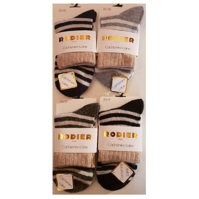 RODIER lot 6 paires de chaussettes femme cachemire-laine ultra-doux