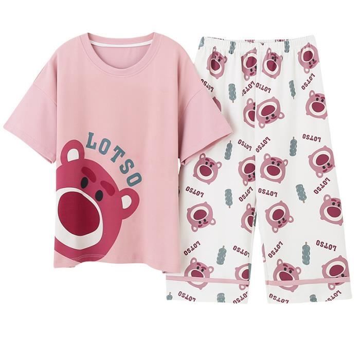 Pyjama Fille 2 Pièces En Satin Doux - Haut à Boutons Et Short Avec Nœud - Rose, Rouge, Blanc - Taille 2T à 13T