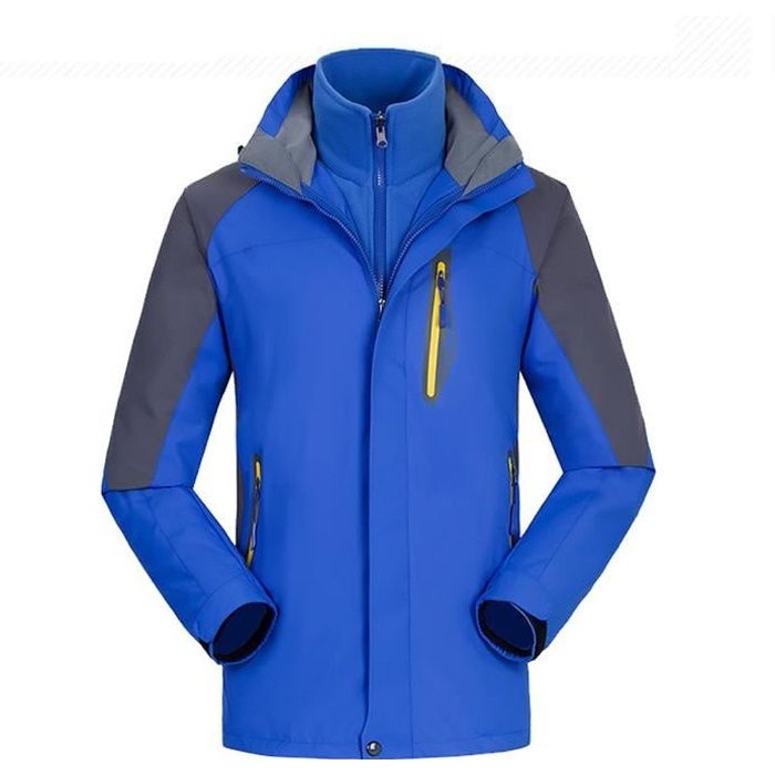 Vestes de Ski Homme 3 en 1 Polaire Veste d'hiver Chaud avec Capuche Imperméable Coupe-Vent Outdoor Sport Randonnée Voyage- Bleu