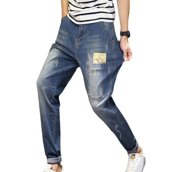 Jeans Dechire Effet Use Troue MISSMAO Slim Homme Bleu clair Cdiscount Pret a Porter