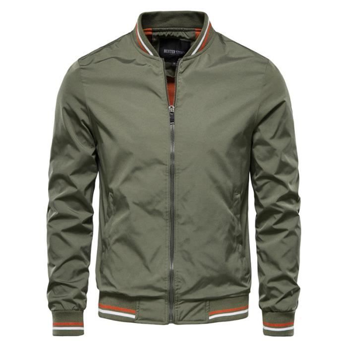 Veste Homme,Printemps Casual Veste Homme Col Montant,Légère Veste Zippée  Homme-Vert