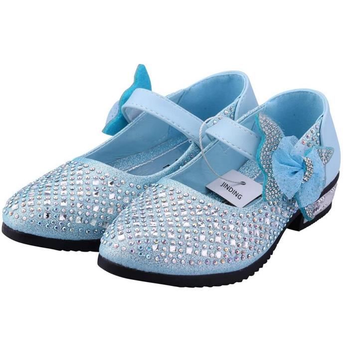 Chaussures Princesse Pour Fille En Cuir Souple - Taille UK 12 Enfant - Bleu Argenté - Occasion