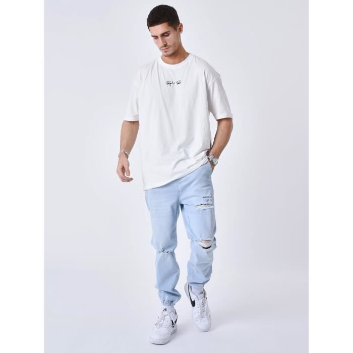 Jean dechire avec trous PROJECT X PARIS Homme Coupe regular Ceinture taille elastique Wash claire Bleu clair Cdiscount Pret a Porter