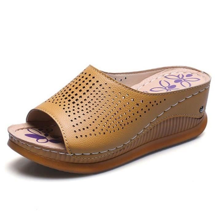Sabots Clarks Sweet Georgia En Cuir - Marron, Pointure 7.5 US Femme - Compensés (talon 2 Pouces) - Occasion En Excellent état