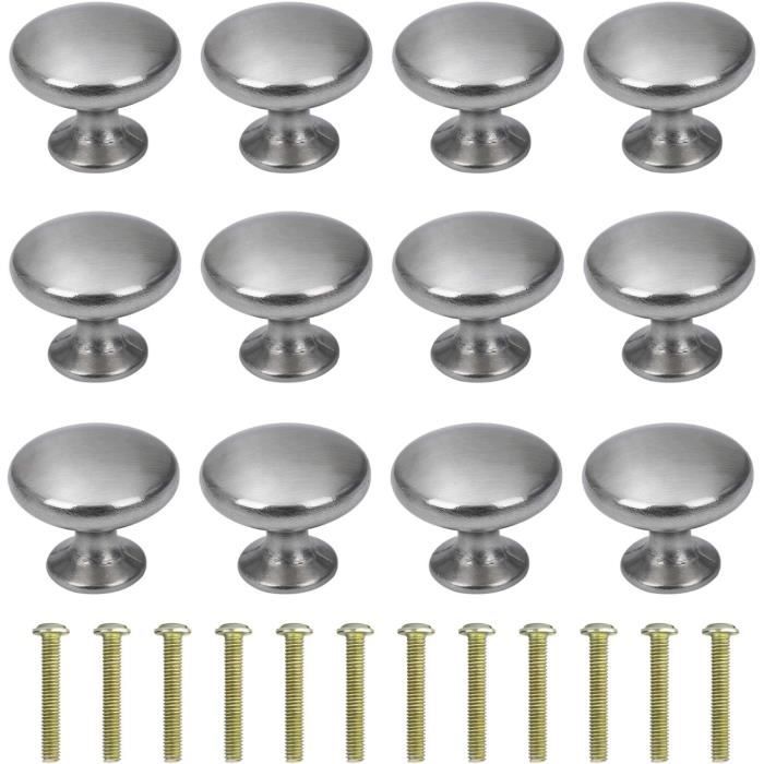 Boutons de Porte - NETBOAT - 30mm - Argent Brossé - Lot de 12 - Vis Fournies