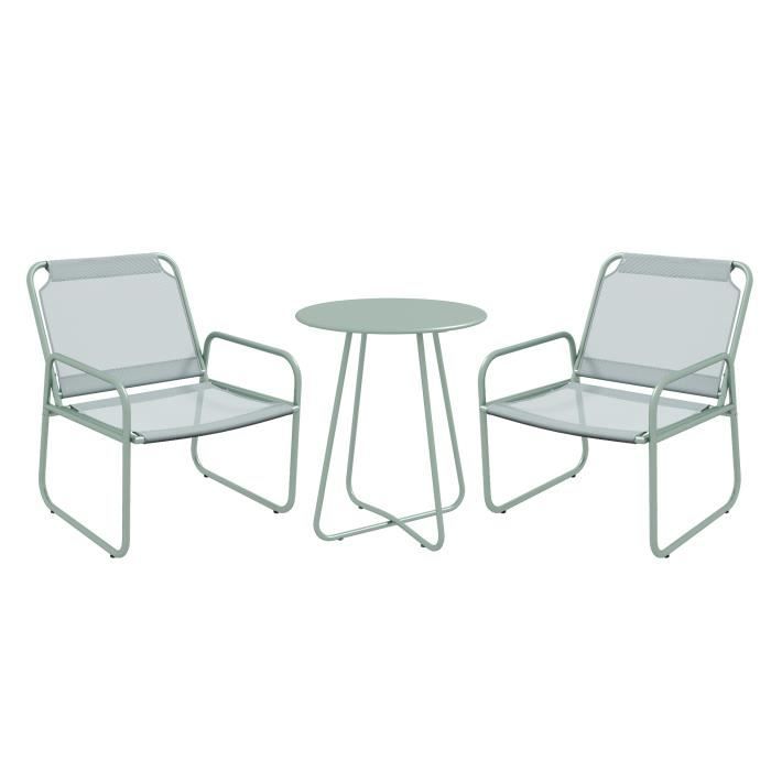 Ensemble salon de jardin 3 pcs 2 fauteuils et table ronde vert