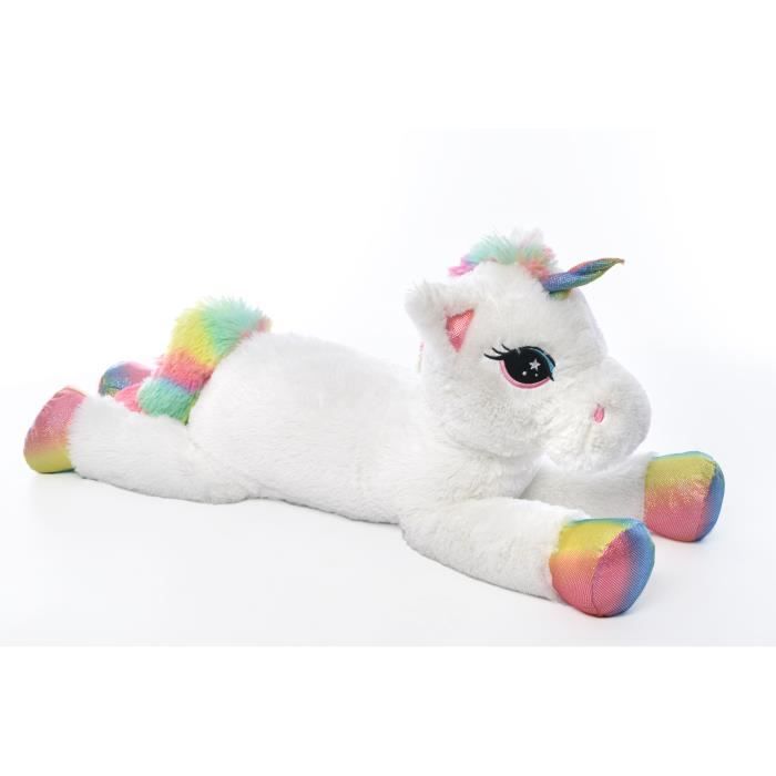 Licorne Arc en ciel en peluche 80 cm Blanche et Multicolore - Cdiscount  Jeux - Jouets